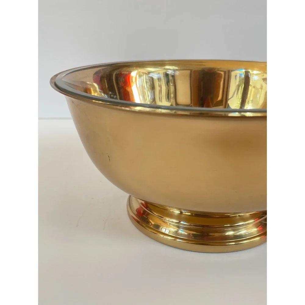 Gorham Giftware L780 Brass Pedestal Bowl Glass Liner Gold Tone Revere 8